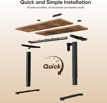 55" Height Adjustable Electric Standing Desk - Versatile Sit-Stand Workstation for Home Office, Gaming, and Study - Stylish Brown Finish