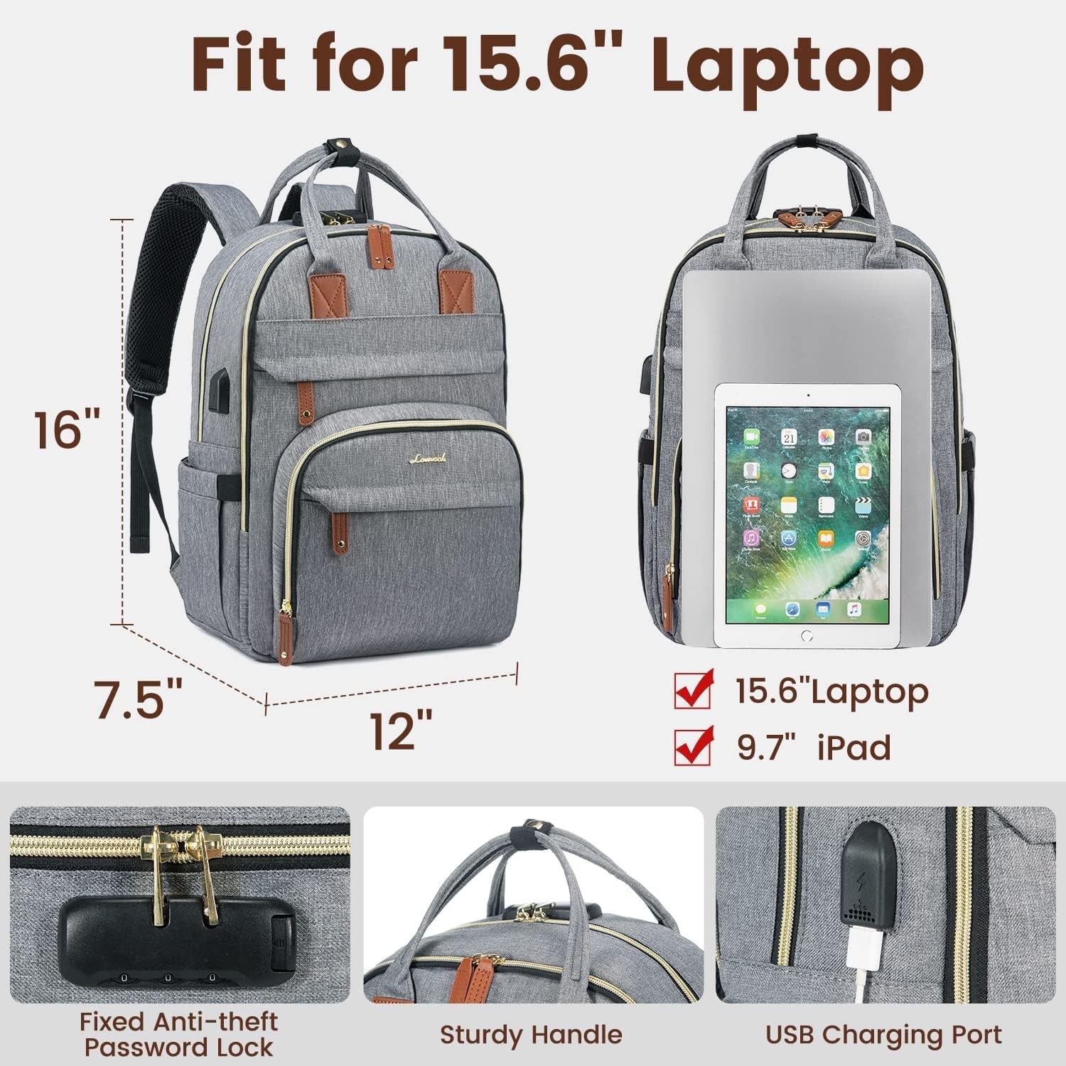 Stylish  Anti-Theft Laptop Backpack for Men & Women - Perfect for Work, College, and Outdoor Adventures - Fits 15.6 Inch Laptops - Grey