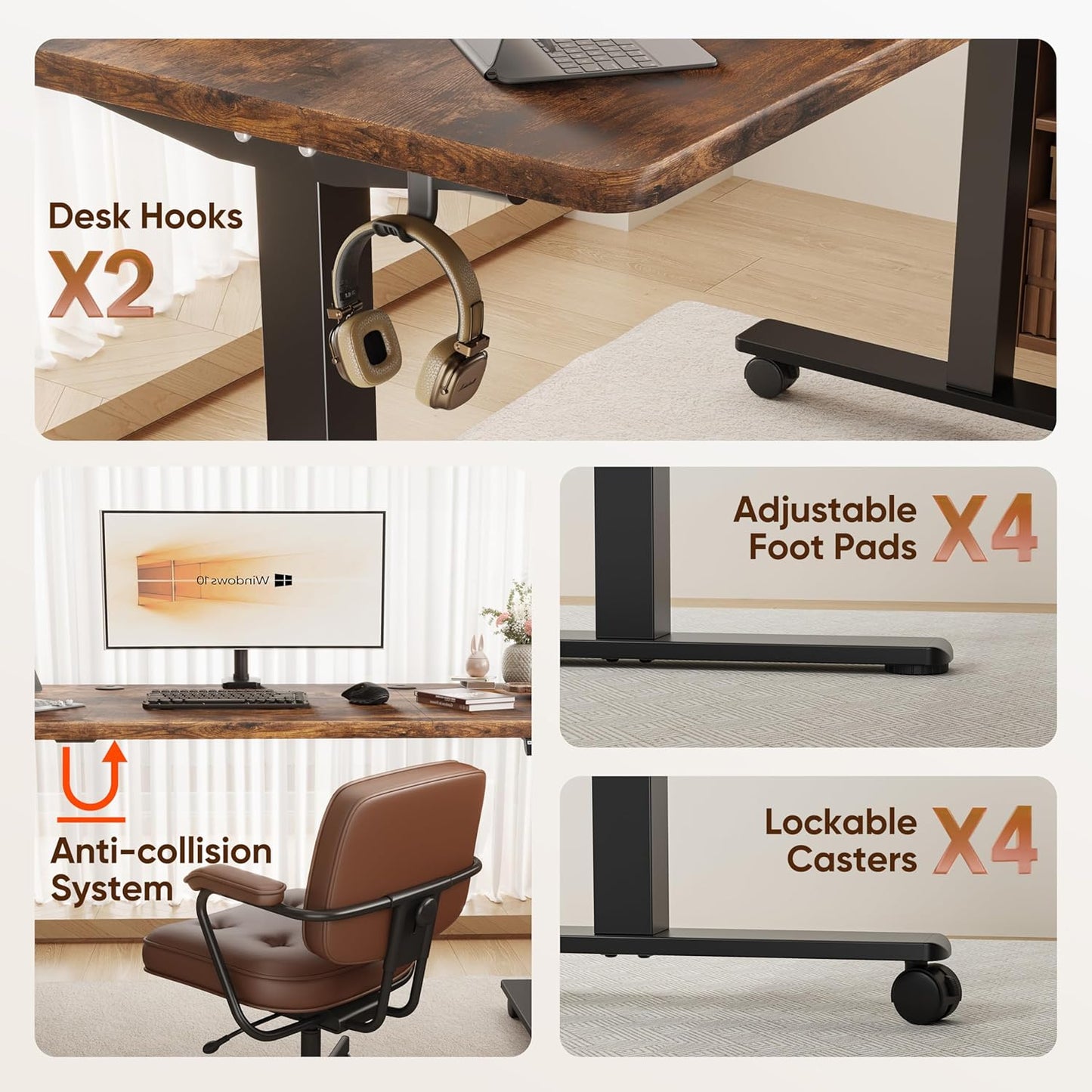 55" Height Adjustable Electric Standing Desk - Versatile Sit-Stand Workstation for Home Office, Gaming, and Study - Stylish Brown Finish