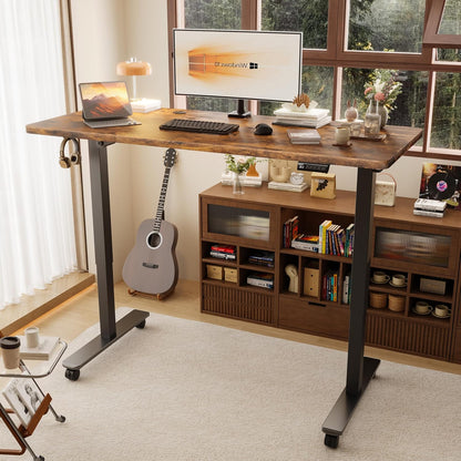 55" Height Adjustable Electric Standing Desk - Versatile Sit-Stand Workstation for Home Office, Gaming, and Study - Stylish Brown Finish