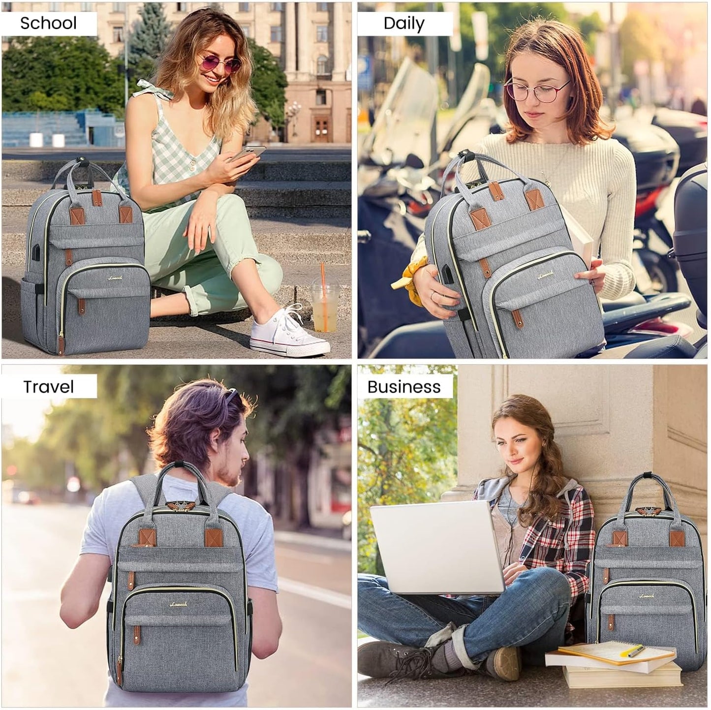 Stylish  Anti-Theft Laptop Backpack for Men & Women - Perfect for Work, College, and Outdoor Adventures - Fits 15.6 Inch Laptops - Grey