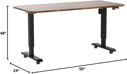 55" Height Adjustable Electric Standing Desk - Versatile Sit-Stand Workstation for Home Office, Gaming, and Study - Stylish Brown Finish